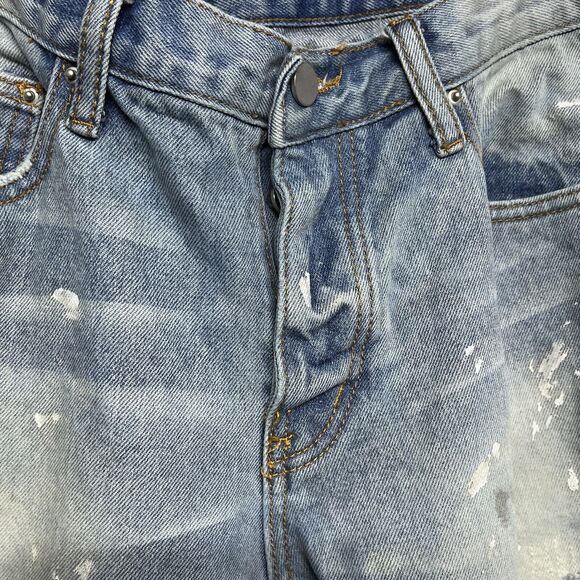 MNML jeans Men 33 Blue Denim Slim Skinny Distressed Ripped Paint Ankle Zip 2530 - Picture 8 of 11